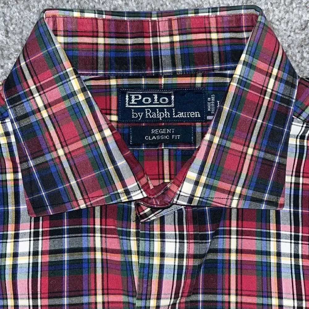 Polo Ralph Lauren Red White Blue Green tartan plaid Regent dress shirt L men’s